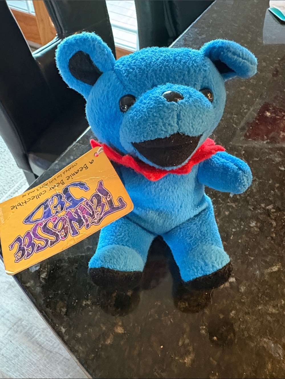 Ty Blue Plush Bear with Red Scarf